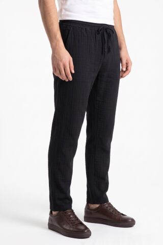 Erkek Baggy Kalıp Müslin Kumaş Pantolon BGL-ST05592 SİYAH - XL