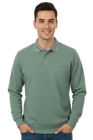 Erkek Büyük Beden Polo Yaka Cepli Selanik Sweatshirt BGL-ST04978