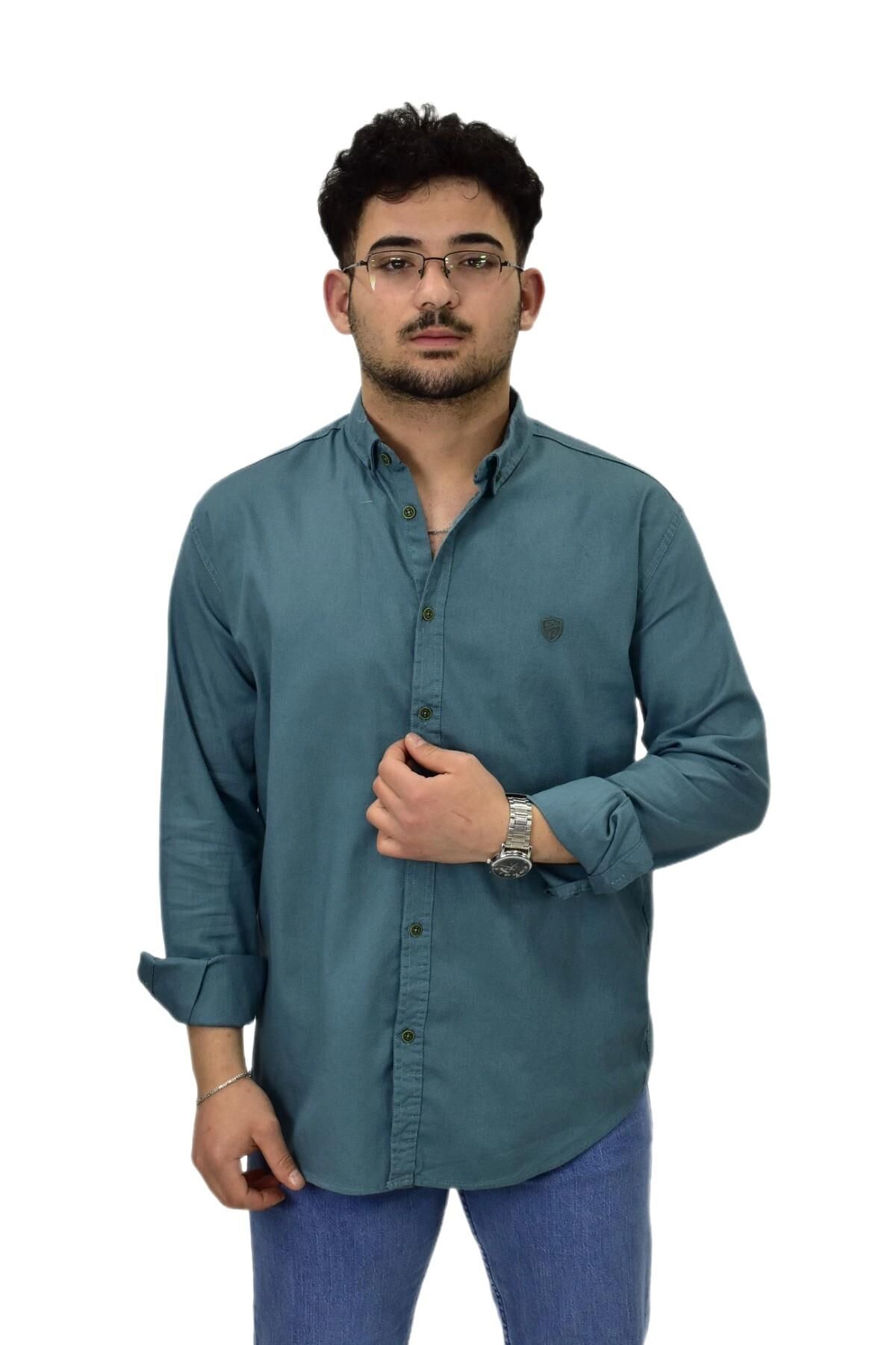 Erkek Büyük Beden Spor Likralı Gömlek BGL-ST04486 PETROL - 2XL