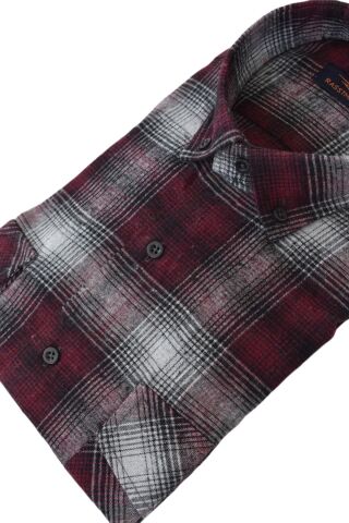 Erkek Kışlık Klasik Çift Cepli Kapaklı Gömlek BGL-ST02259 BORDO - S