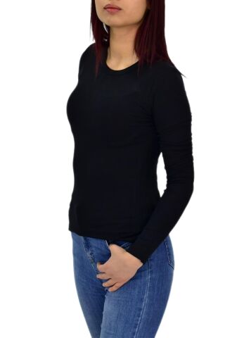 Kadın Düz Renk Vücuda Oturan Uzun Kollu Sweatshirt BGL-ST04296 KAHVE - M