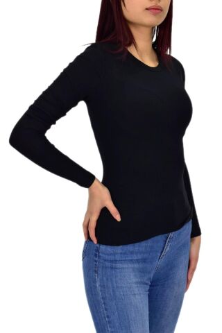 Kadın Düz Renk Vücuda Oturan Uzun Kollu Sweatshirt BGL-ST04296 KAHVE - M
