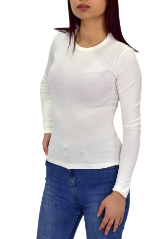 Kadın Düz Renk Vücuda Oturan Uzun Kollu Sweatshirt BGL-ST04296 KAHVE - M