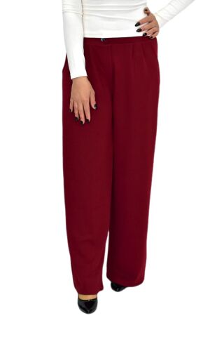 Kadın Pileli Beli Lastikli Bol Pantolon BGL-ST04252 BORDO - 36