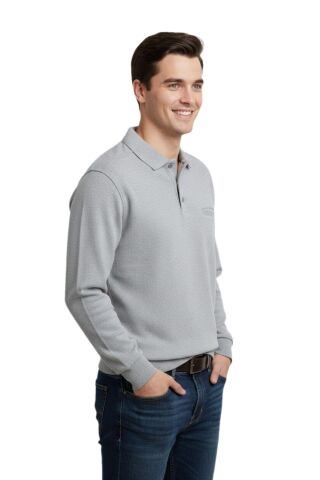 Erkek Büyük Beden Polo Yaka Cepli Selanik Sweatshirt BGL-ST04978 A.GRİ - 5XL