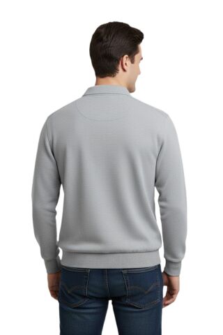 Erkek Büyük Beden Polo Yaka Cepli Selanik Sweatshirt BGL-ST04978 A.GRİ - 5XL