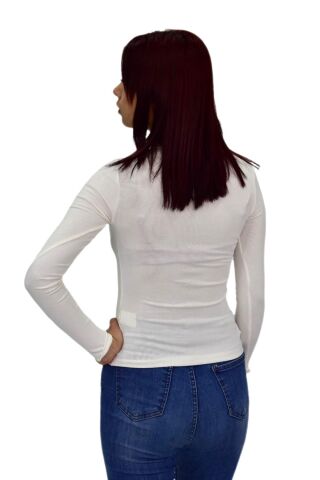 Kadın Düz Renk Vücuda Oturan Uzun Kollu Sweatshirt BGL-ST04296 EKRU - S