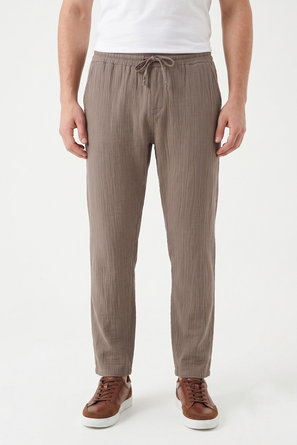 Erkek Baggy Kalıp Müslin Kumaş Pantolon BGL-ST05592 VİZON - XL