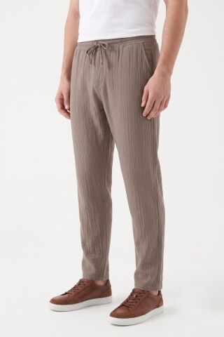 Erkek Baggy Kalıp Müslin Kumaş Pantolon BGL-ST05592 VİZON - XL
