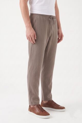 Erkek Baggy Kalıp Müslin Kumaş Pantolon BGL-ST05592 VİZON - XL