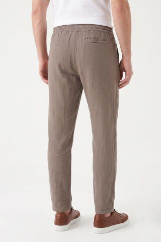 Erkek Baggy Kalıp Müslin Kumaş Pantolon BGL-ST05592 VİZON - XL