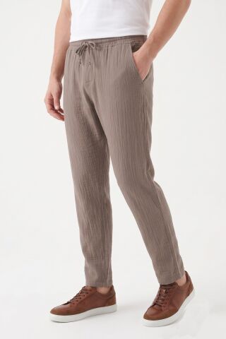 Erkek Baggy Kalıp Müslin Kumaş Pantolon BGL-ST05592 VİZON - XL