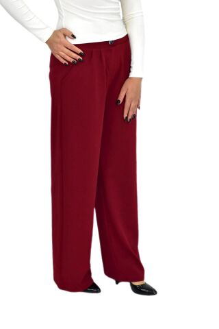 Kadın Pileli Beli Lastikli Bol Pantolon BGL-ST04252 BORDO - 40