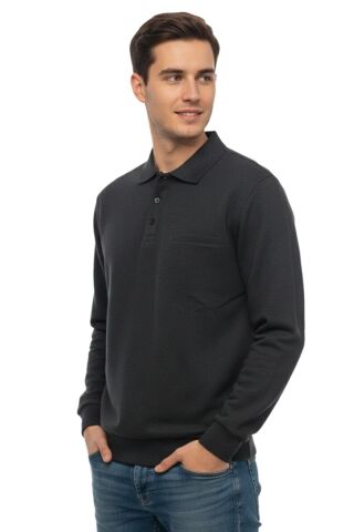 Erkek Büyük Beden Polo Yaka Cepli Selanik Sweatshirt BGL-ST04978 ANTRASİT - 3XL