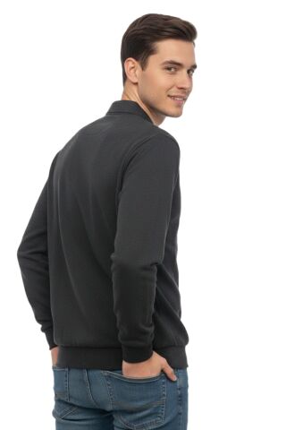 Erkek Büyük Beden Polo Yaka Cepli Selanik Sweatshirt BGL-ST04978 ANTRASİT - 3XL