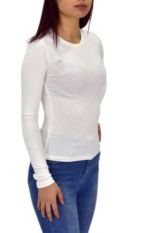 Kadın Düz Renk Vücuda Oturan Uzun Kollu Sweatshirt BGL-ST04296 EKRU - L