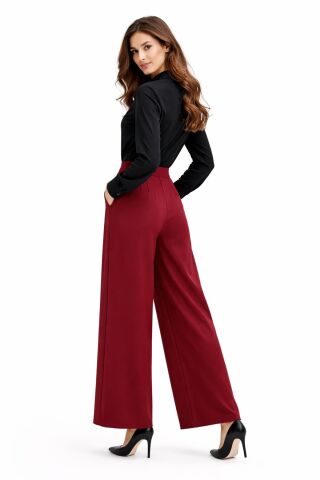 Kadın Pileli Beli Lastikli Bol Pantolon BGL-ST04252 BORDO - 42