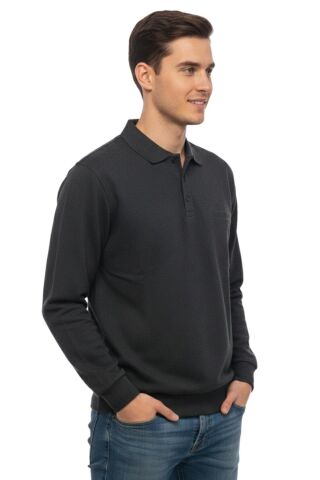 Erkek Büyük Beden Polo Yaka Cepli Selanik Sweatshirt BGL-ST04978 ANTRASİT - 5XL