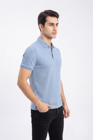 Erkek Büyük Beden Polo Yaka Pamuklu Cepli Tişört 2621 BGL-ST05608 MAVİ - 3XL