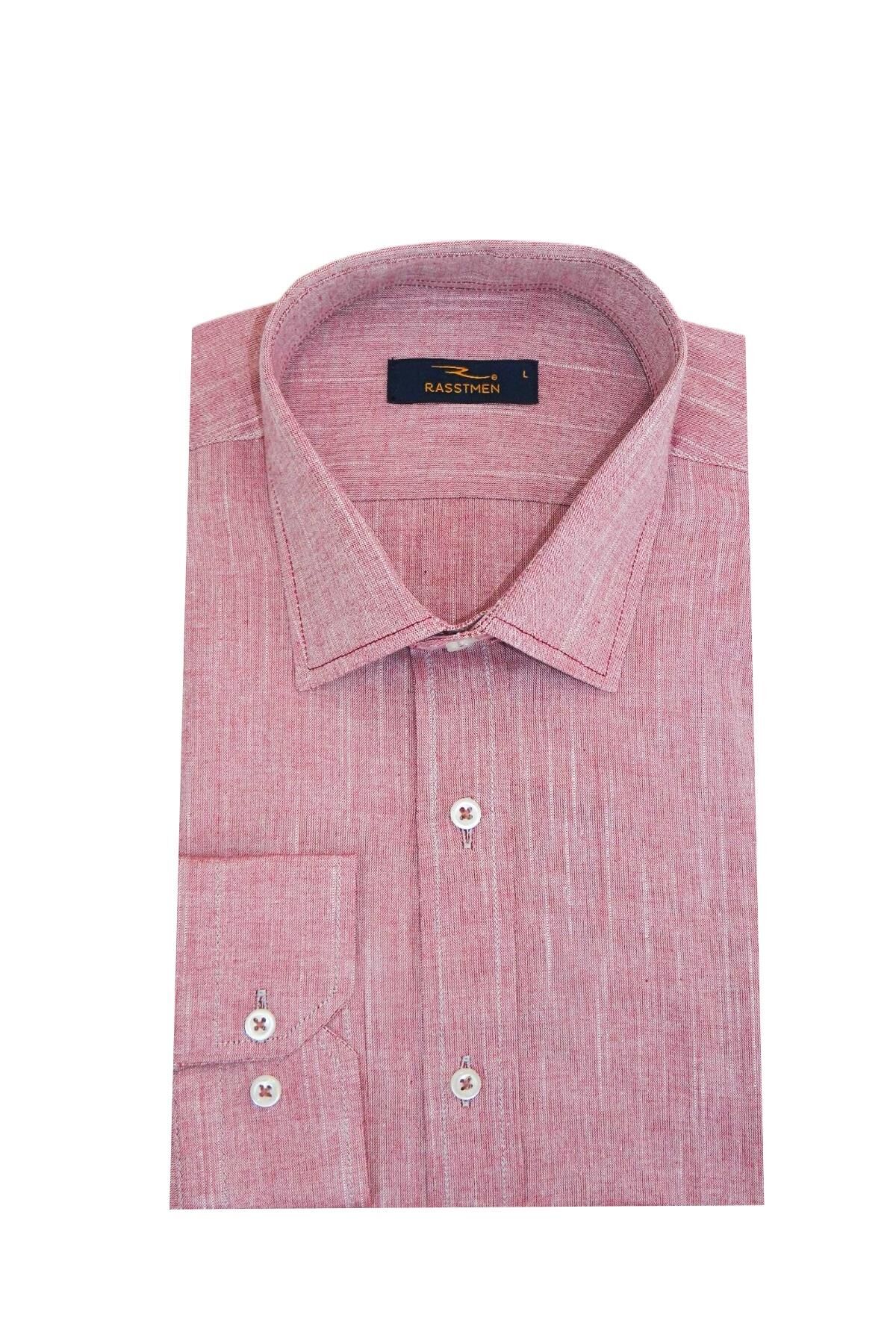 Erkek Gömlek Uzun Kol Silim Fit Keten BGL-ST01456 BORDO - S