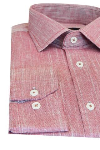 Erkek Gömlek Uzun Kol Silim Fit Keten BGL-ST01456 BORDO - S