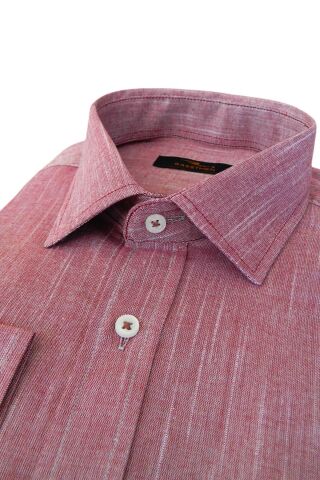 Erkek Gömlek Uzun Kol Silim Fit Keten BGL-ST01456 BORDO - S