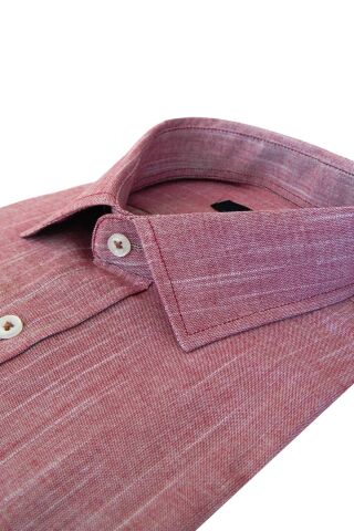 Erkek Gömlek Uzun Kol Silim Fit Keten BGL-ST01456 BORDO - S