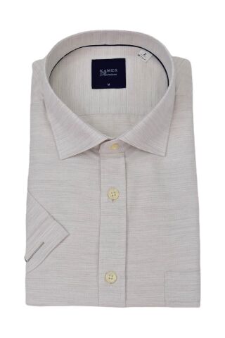 Erkek Klasik Kısa Kol Gömlek  9530 BGL-ST04747 BEJ - XL