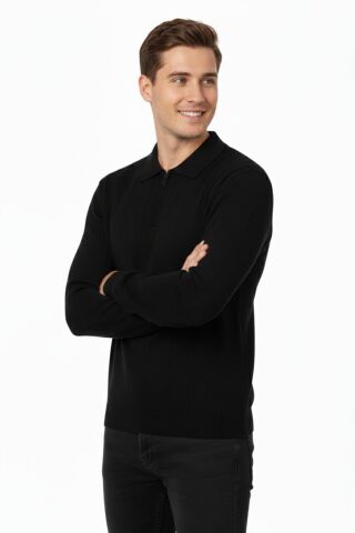 Erkek Polo Yaka Fermuarlı Triko Kazak Regular Fit  7019 BGL-ST04922 SİYAH - M