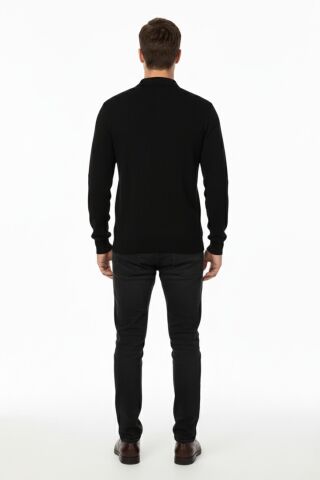 Erkek Polo Yaka Fermuarlı Triko Kazak Regular Fit  7019 BGL-ST04922 SİYAH - M