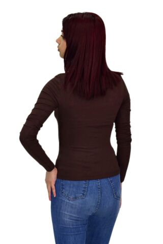 Kadın Düz Renk Vücuda Oturan Uzun Kollu Sweatshirt BGL-ST04296 KAHVE - M