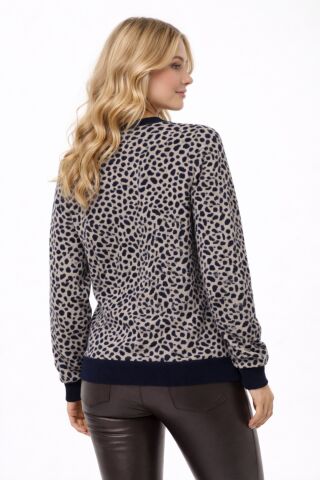 Kadın Leopar Desen Triko Kazak BGL-ST05284 SİYAH - 2XL