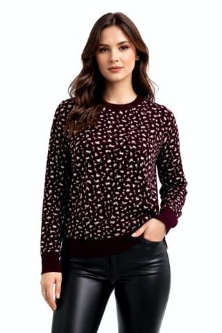 Kadın Leopar Desen Triko Kazak BGL-ST05287