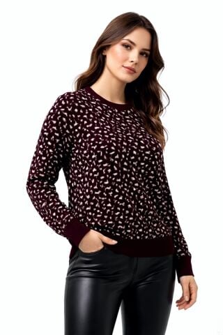 Kadın Leopar Desen Triko Kazak BGL-ST05287