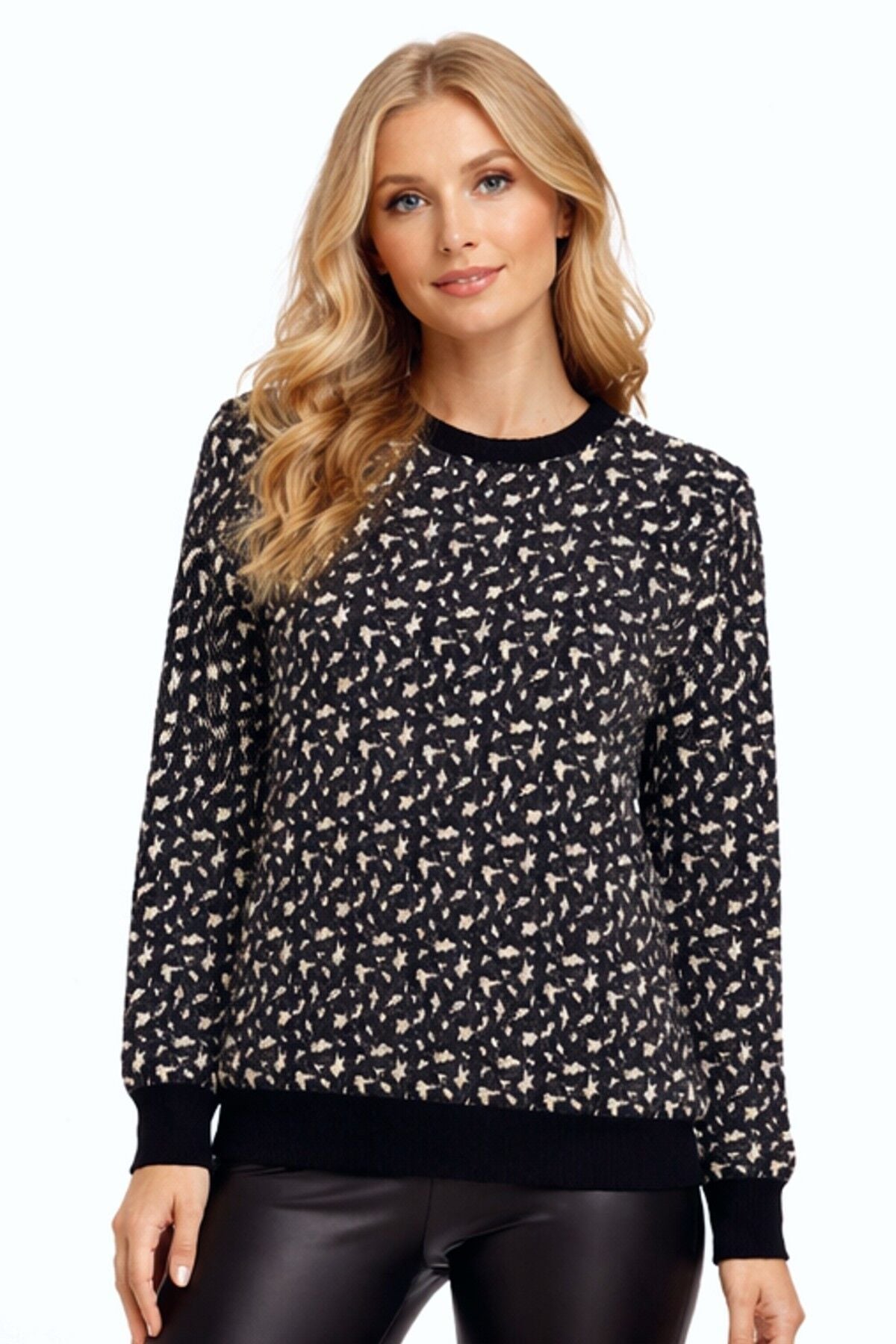 Kadın Leopar Desen Triko Kazak BGL-ST05287