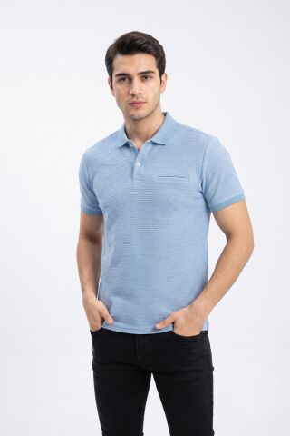 Erkek Büyük Beden Polo Yaka Pamuklu Cepli Tişört 2621 BGL-ST05608 MAVİ - 5XL