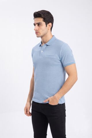 Erkek Büyük Beden Polo Yaka Pamuklu Cepli Tişört 2621 BGL-ST05608 MAVİ - 5XL