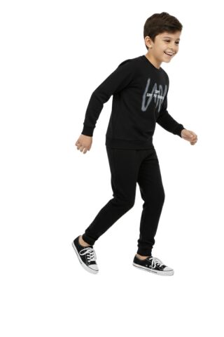 Erkek Çocuk Önü Arkası Baskılı Sweatshirt BGL-ST05242 SİYAH - 12 YAŞ