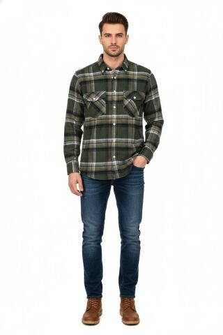 Erkek Kışlık Çift Cep Kapaklı Oduncu Gömlek BGL-ST04869 HAKİ - L