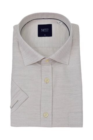 Erkek Klasik Kısa Kol Gömlek  9530 BGL-ST04747 BEJ - XL
