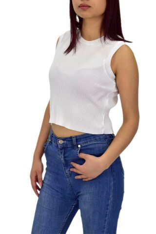 Kadın Askılı Fitilli Crop BGL-ST04298 SİYAH - S