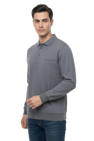 Erkek Büyük Beden Polo Yaka Cepli Selanik Sweatshirt BGL-ST04978 GRİ - 3XL
