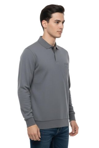 Erkek Büyük Beden Polo Yaka Cepli Selanik Sweatshirt BGL-ST04978 GRİ - 3XL