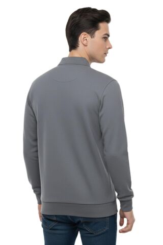 Erkek Büyük Beden Polo Yaka Cepli Selanik Sweatshirt BGL-ST04978 GRİ - 3XL