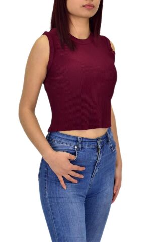 Kadın Askılı Fitilli Crop BGL-ST04298 BORDO - S