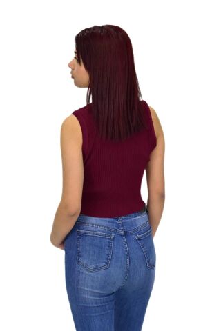 Kadın Askılı Fitilli Crop BGL-ST04298 BORDO - S