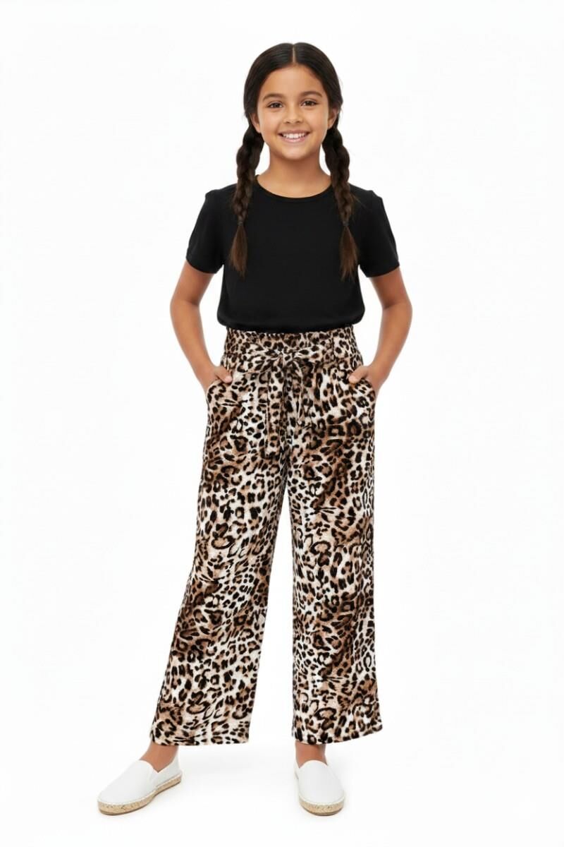 Kız Çocuk Emprime Bol Paçalı Lastikli Bağcıklı Pantolon BGL-ST04625