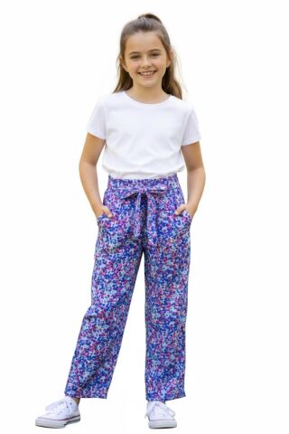 Kız Çocuk Emprime Bol Paçalı Lastikli Bağcıklı Pantolon BGL-ST04625 KAHVE - 12 YAŞ