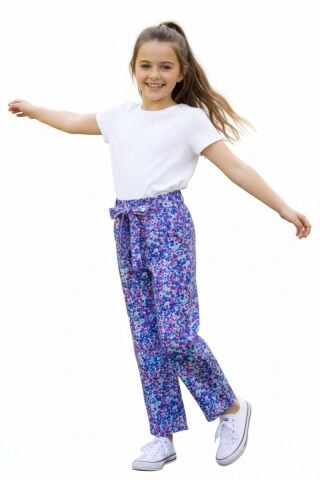 Kız Çocuk Emprime Bol Paçalı Lastikli Bağcıklı Pantolon BGL-ST04625 KAHVE - 15 YAŞ