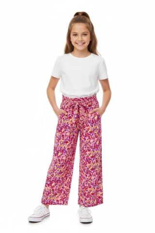 Kız Çocuk Emprime Bol Paçalı Lastikli Bağcıklı Pantolon BGL-ST04625 KAHVE - 12 YAŞ